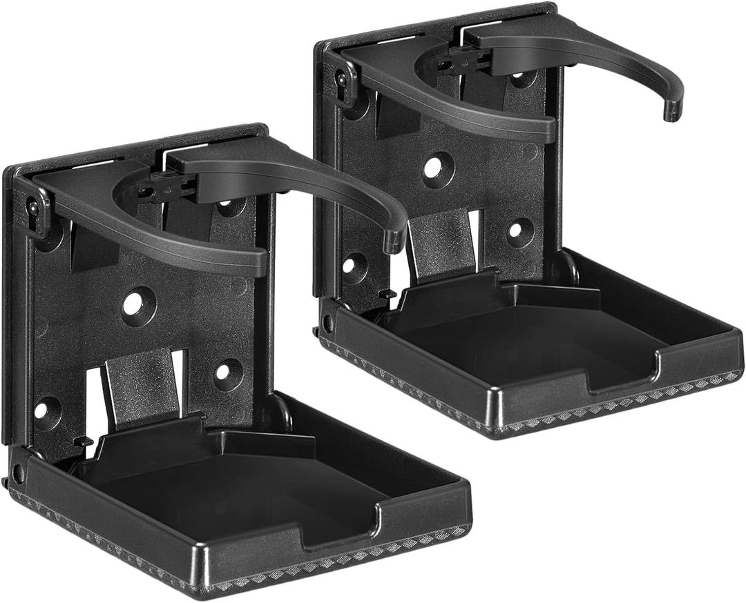 Spurtar 2pcs Boat Cup Holder Suitable for Most Size Mugs Water Bottle Drink 2.36-3.94Inch/60-100MM Adjustable Folding Wall Car Desk Cup Holder for Trucks, RVs, Vans, Boats, Campers, Caravans (Black-Upgraded)