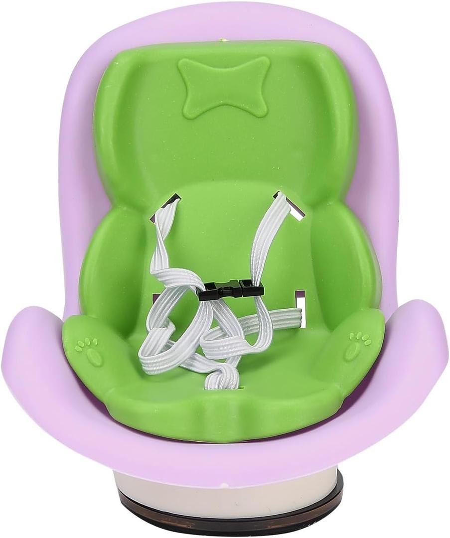 Doll Car Seat for 10-17cm Blind Box Toys, Cute and Functional Car Ornament with Air Vent Clip and Adjustable Safety Strap, Green and Pink