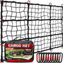[Premium] 4'x6' Heavy Duty Cargo Net Stretches to 8' x 12', Extra Thick 10mm Cord Bungee Cargo Netting for Pickup Truck Bed, Roof Rack Net & 12 PCS Steel Carabiners