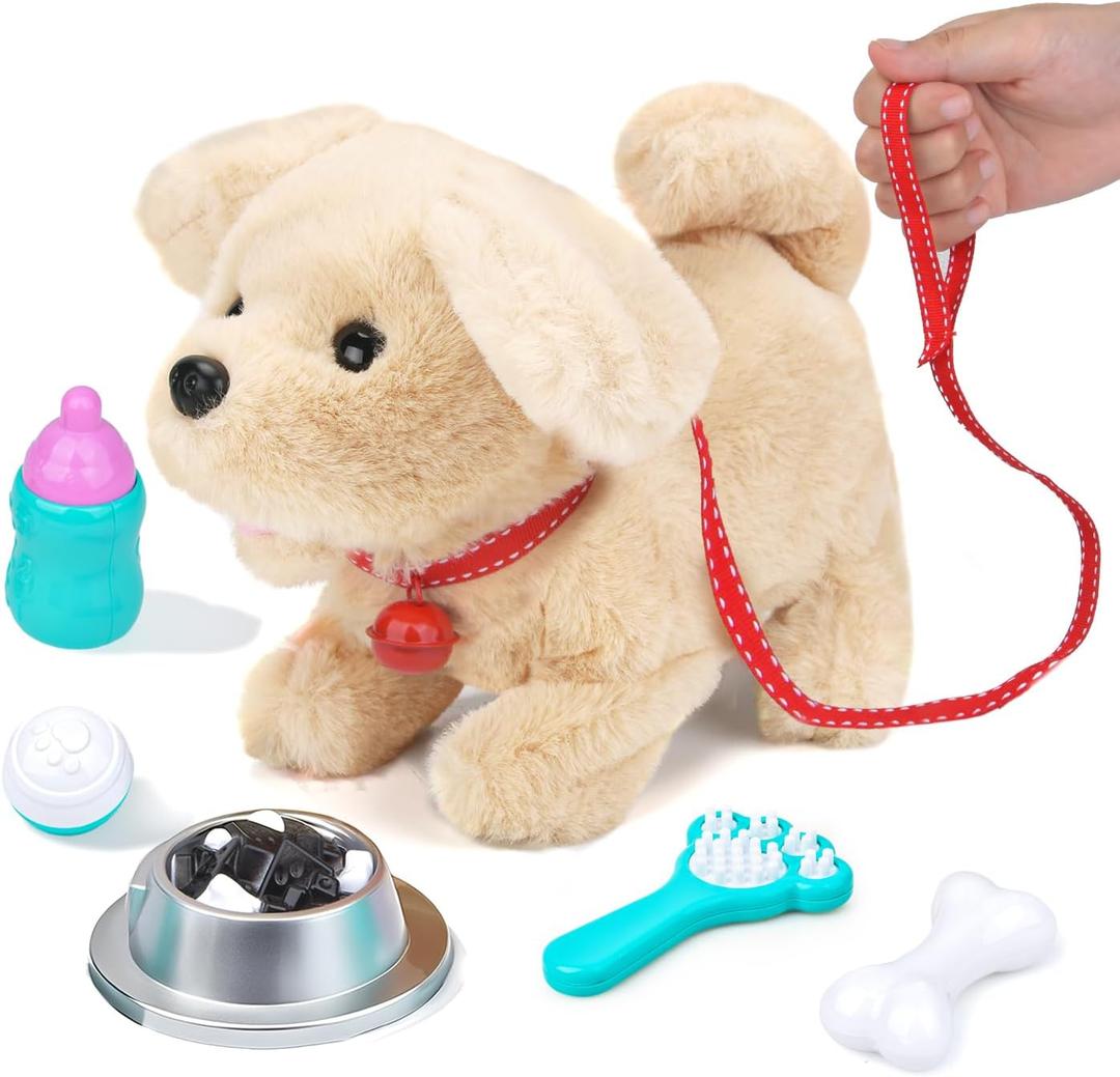 Electric Interactive Dog Plush Golden Retriever Toy Puppy Plush Pet Dog-Walking,Barking,Tail Wagging Interactive Companion Animal Toys School Prize Birthday for Kids Toddler Boys Girls