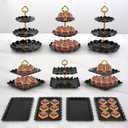 Pack of 10 NWK Cake Stand Set, with 3 x Two-Tier and 3 x Three-Tier Cupcake Stands, 4 x Appetizer Trays, 1 x Tablecloth for Birthday Bridal Baby Shower Party (Black)