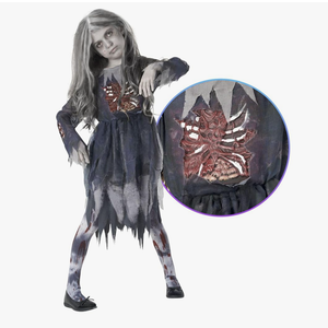 Morph Zombie Costume for Girls - Scary Kids Zombie Bride Outfit - Halloween Dress Up for Children XL