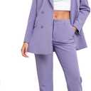 Women's 2 Pieces Pant Suits, Double Breasted Blazer Set, Casual Loose Long Blazer Jackets and Long Pant Suits with Pockets Lilac XL