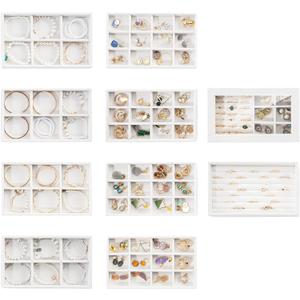 ProCase Jewelry Organizer Tray Jewelry Storage Box, Stackable Velvet Jewelry Drawer Organizer Inserts Earring Holder for Stud Earring Necklace Rings Bracelet -Grey, 10 Layers, Small (Amber White)