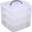 LZYMSZ 3-Tier Transparent Adjustable Stackable Compartment Slot Plastic Storage Box, Snap-Lock Clear Container Box for Storing Toy Jewelry Accessory 6.5 x 6.1x 4.9in(S)