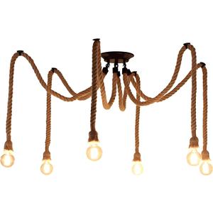 6 Head 2M Vintage Hemp Rope Light E26/E27 Base, Pendant Ceiling Light Lamp,Retro Style for Dining Hall Restaurant Bar Lighting(Bulb not Included)
