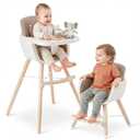 Mallify 3-in-1 Wooden High Chair, Convertible High Chairs for Babies and Toddlers, Baby Highchair with Adjustable Legs & Dishwasher-Safe Tray, Sleek Hardwood & Premium PU Cushion, Brown