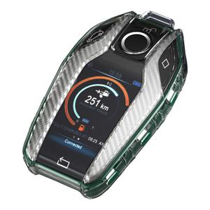 Key Fob Case TPU Cover Compatible with 5 Series 528Li 530Li 540Li G30 G31 6 Series GT G11 G12 7 Series 740 X3 G01 i8 Transparent Carbon Fiber Texture Protective Key Shell (Green)
