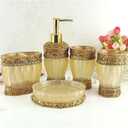 LUANT Vintage Golden Bathroom Accessories, 5Piece Bathroom Accessories Set, Bathroom Set Features, Soap Dispenser, Toothbrush Holder, Tumbler & Soap Dish - Golden Glossy - Bath Gift Set