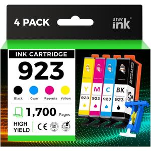 923 Ink Cartridges Combo Pack 4 Pack Replacement for HP 923 Ink Cartridges for HP Printers Compatible with HP OfficeJet Pro 8130e OfficeJet Pro 8135e 8138e 8122e 8139e 8120e Ink, Without Chip