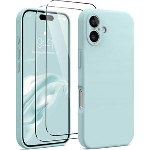 AOTESIER Magnetic for iPhone 16 Plus Case, [Compatible with MagSafe][Camera Protection], Food Grade Silicone Phone Case with [2 Screen Protectors], Anti-Scratch Protective Lining, Mint Green