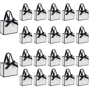 TKSBAG 50 PCS Small White Black Gift Bags with Handles, 6.43.15.1 Inch Thank You Bags with Bow Ribbon for Baby Shower, Bridal Shower, Wedding, Party Favors, Thanksgiving, Christmas