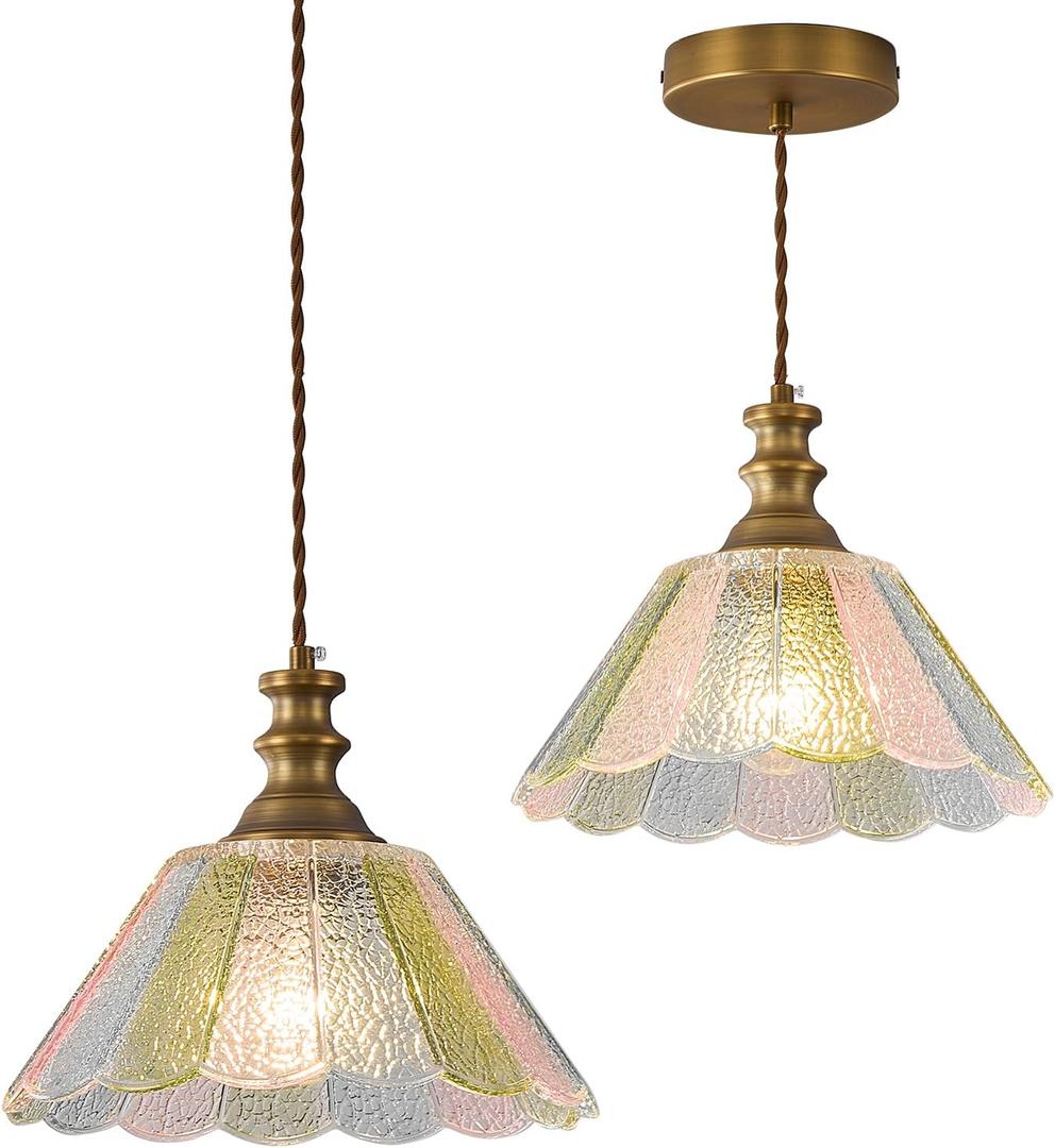 10.62-inch Hanging Light Fixture for Kitchen, Single-Light Island Pendant with Painted Glass Shade and Brass Finish, E26 Socket, Kitchen Island Pendant Light (Bulb not Included)