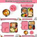 Stainless Steel Bento Lunch Box-7+ Older KidsTeens Adult with Insulated Food Jar,Leakproof 3-Compartment,BPA-Free, Eco-Friendly,Dishwasher Safe, Large-Capacity Box, School,Office,Travel Pink