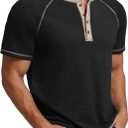 Sailwind Mens Henley Long/Short Sleeve T-Shirt Cotton Casual Shirt (Black, XXL)