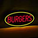 LED Burgers Neon Sign, 20"x10", Business Signboards for Fast Food Restaurant, Snack Bar, Grill House, Takeout, Black Acrylic Backboard, Easy to Install, Wall Window Decoration for Storefront, 18"x9"
