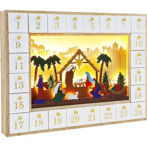 Lulu Home Christmas Advent Calendar, 2024 Light Up Nativity Scene Adventt Box with Drawers, 24 Days Countdown to Christmas Fill Your Own Gift Box Xmas Tabletop Decor
