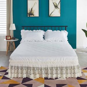 15" Drop Lace Bed Skirt for Queen Bed, Elastic Dust Ruffle Bedskirt Wrap Around Bed Skirt - 3 Sides of Bed (Beige)