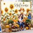 Welcome Fall Photography Backdrop Autumn Pumpkin Sunflower Scarecrow Background, Thanksgiving Party Supplies Farm Harvest Banner Photo 72 x 44 Inch