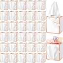 Yeaqee 50 Pcs Mini Metallic Paper Gift Bags with Handles 4x2.75x4.5'' Tiny Small Gift Bags with Thank You Tag for Wedding Graduation Birthday Party Return Gifts Jewelry Business (White,Rose Gold)