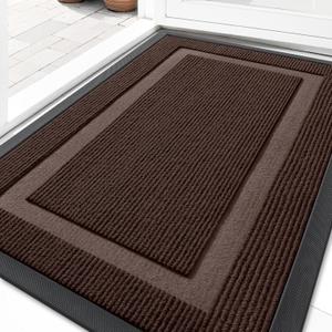 OLANLY Front Door Mat Indoor Outdoor Entrance, Waterproof All-Season, All-Weather Doormat, Sturdy Natural Rubber, Fade Resistant, Low Profile, Easy Clean Patio Porch Entryway Mat, 29.5x17, Dark Brown