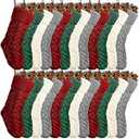 Vinsot 16 Pcs Christmas Stockings Bulk 18 Inches Large Rustic Cable Knitted Christmas Stocking Fireplace Hanging Stockings Gifts for Family Holiday Xmas Party Decorations (4 Colors)