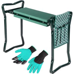 Abco Tech Garden Stool & Kneeler - Kneeler & Stool for Gardening, Foldable Garden Seat for Storage, Garden Kneelers for Seniors, Great Gardening Gifts for Women, Bench Comes with Tool Pouch & Gloves (Green)