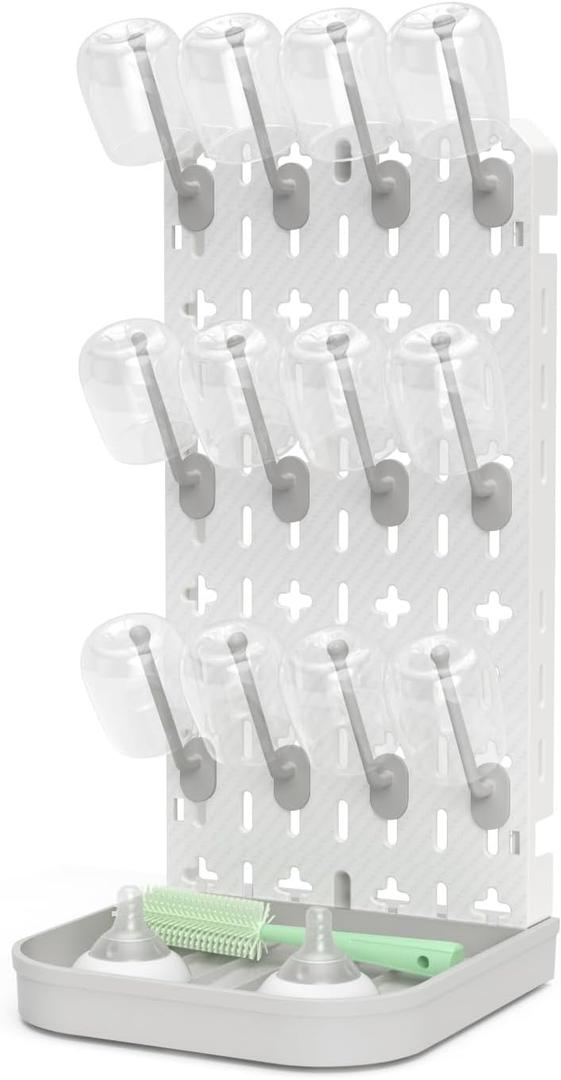 Baby Bottle Drying Rack Baby Bottle Holder Space Saving Bottle Dryer Rack Station Countertop Storage Organizer 12 Travel Bottle Drying Rack Vertical Breast Pump Part Plastic Bag Cup Dryer Tower Grey (Gray)