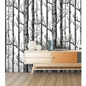 MJ-SKY Birch Tree Peel and Stick Shiplap BlackWhite Removable Wallpaper - Self Adhesive, Waterproof and Oil-Proof - 17.7" x 236" Wood, White