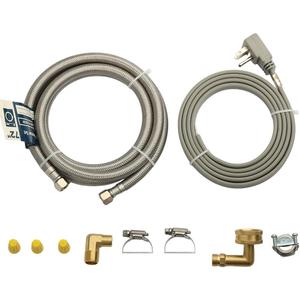 PLUMBERMASTER Dishwasher Installation Kit, 6ft Water Supply Line with with 3/8" x 3/8" Compression,3-Prong Straight Power Cord, Elbow Connectors&Adapters,Braided Stainless Steel Dishwasher hose Kit (72in)