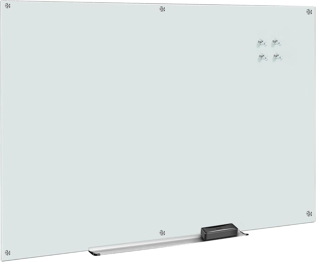 Amazon Basics Glass Dry-Erase Board, Magnetic Frameless Whiteboard, 72W" x 48H", Magnetic White