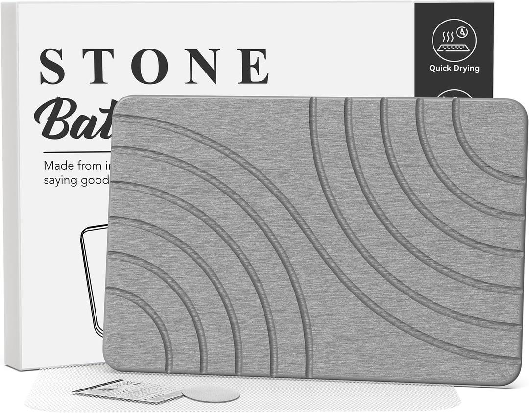 Stone Bath Mat for Bathroom Quick Drying Shower Mats Super Absorbent Diatomaceous Earth Stone Mats, Easy to Clean & Odorless, 23.6 15.5 Inch Grey