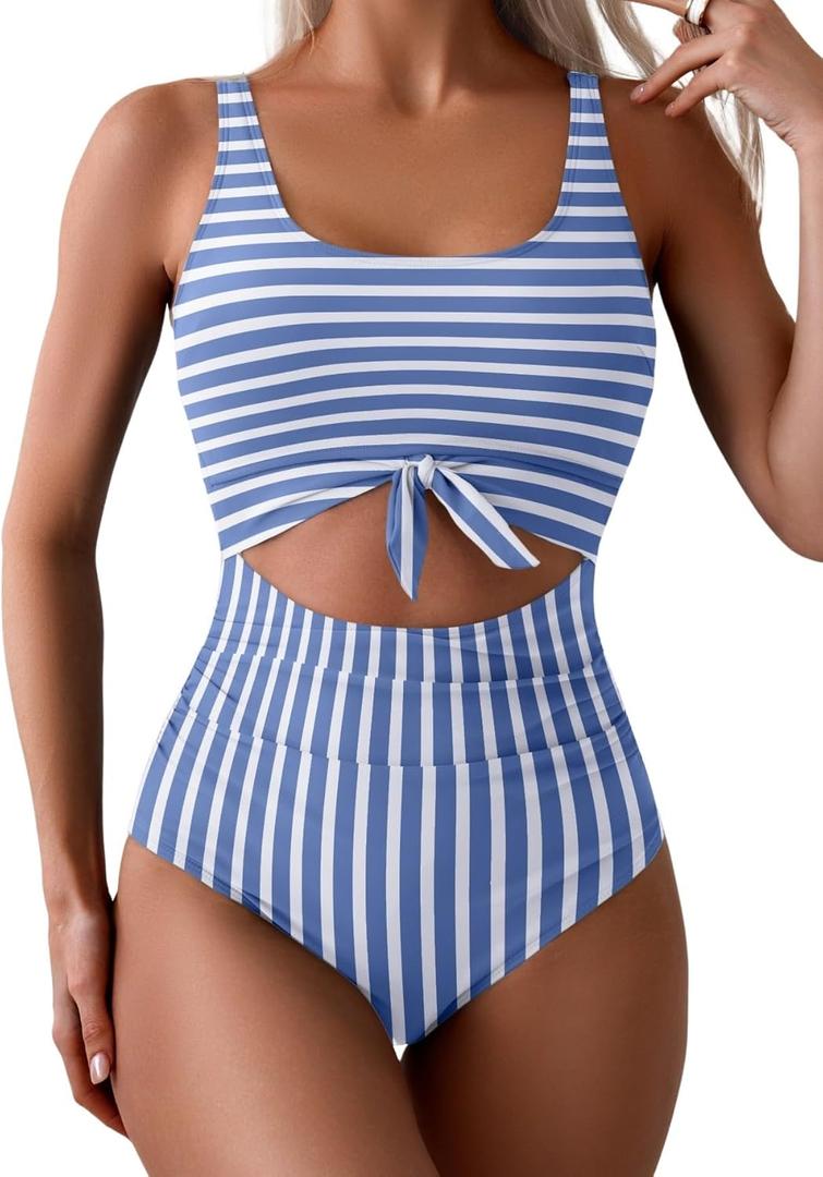 Eomenie Women's One Piece Swimsuit Tummy Control Slimming Bathing Suit Cutout Tie Knot Swimwear (X-Large)