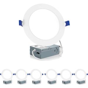 Meconard 6 Pack 6 Inch LED Recessed Ceiling Light, 2700K/3000K/3500K/4000K/5000K Selectable, Dimmable 12W=110W, 1050LM, IC Rated Can-Killer Downlights with Junction Box, ETL and Energy Star Listed