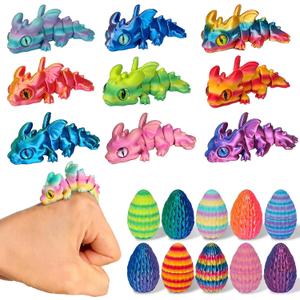 10 Pack 3D Printed Dragon with Eggs - 3D Printed Animals fidget Toys for Kids, Easter Basket Stuffers Gifts for Boys & Girls
