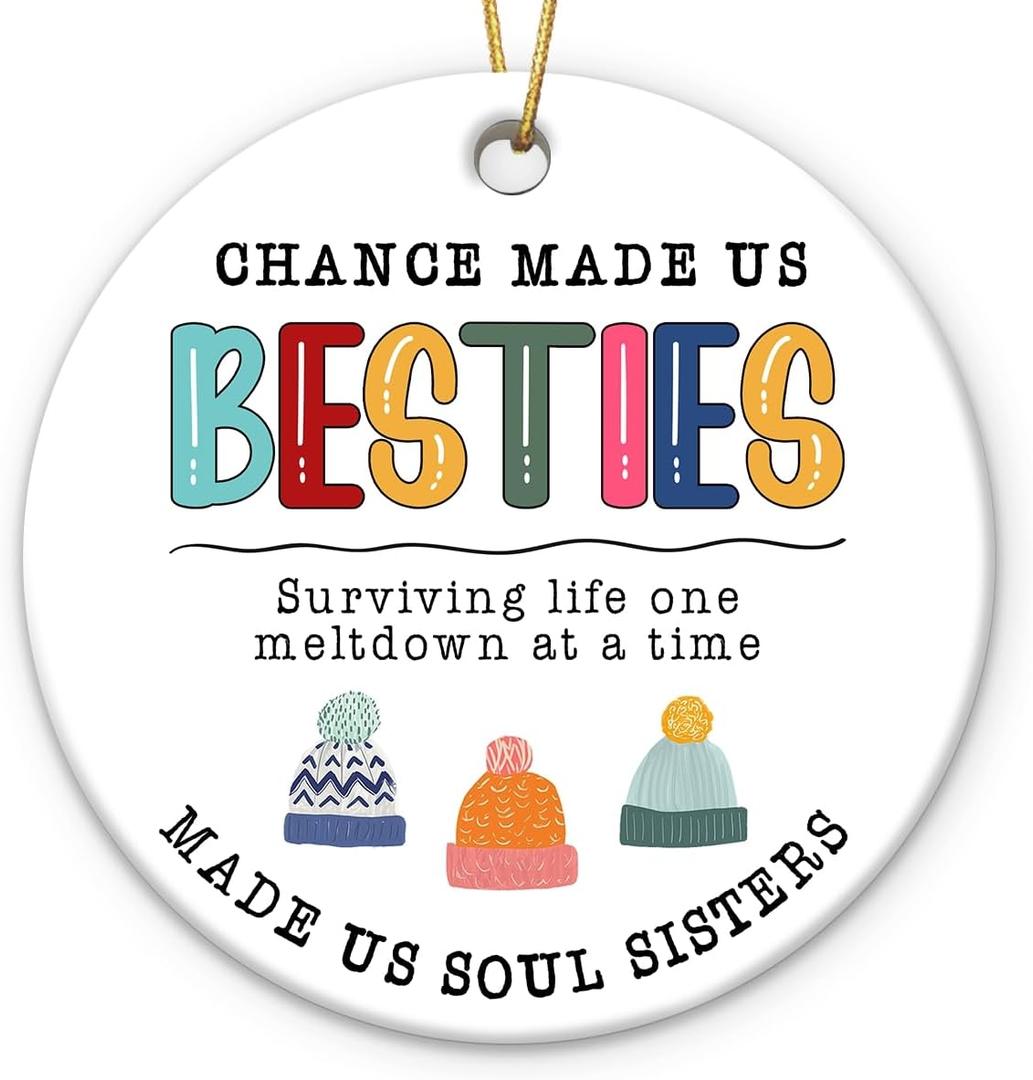 4 x Friend Ornaments for Women 2025 - Soul Sister Gifts for Women, Meaningful Xmas Gifts for Friends BFF Bestie, Chance Made Us Besties Friendship Ornament, Cute Christmas Tree Decorations