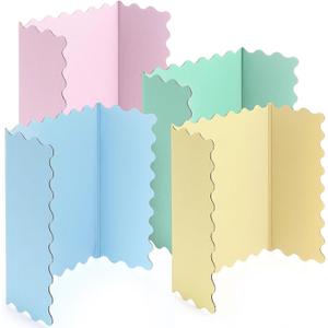 Mooliwe 4 Pack 21" x 14" Trifold Poster Board Macaron Colors Corrugated Scalloped 3 Fold Small Display Boards Foldable Business Paper Board for Presentation Science Fairs Event School Projects