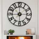 LEIKE Large Wall Clocks,Silent,Non Ticking,Battery Operated Rustic Round Modern Big Metal Wall Clock for Living Room, Bedroom,Kitchen,Farmhouse,Office,Home Decor-16 Inch(Black-Arabic Number)