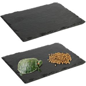 VCEPJH Reptile Basking Platform 2 Pcs Tortoise Rock Plate Natural Turtle Food Bowl Dish 11.81 x 7.87 inch Feeding Slate Rock for Lizard Tortoise Bearded Dragon Chameleon Gecko Frog Snake