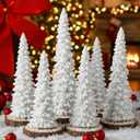 Pangda 6 Pcs Christmas Tree Figurines 11''/ 8.6''/ 7'' Champagne Gold Glittered Christmas Tree Resin Stone Xmas Holiday Figurines Xmas Desk Decor Centerpieces for Tabletop Decoration(White)