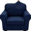 XINEAGE 2026 New 2 Pieces Chair Covers with Arms Super Stretch Chair Slipcover for Living Room Pet Dog Universal Slip Cover Anti Slip Armchair Furniture Protector (Navy Blue), 31"-46"(1 Cushion)