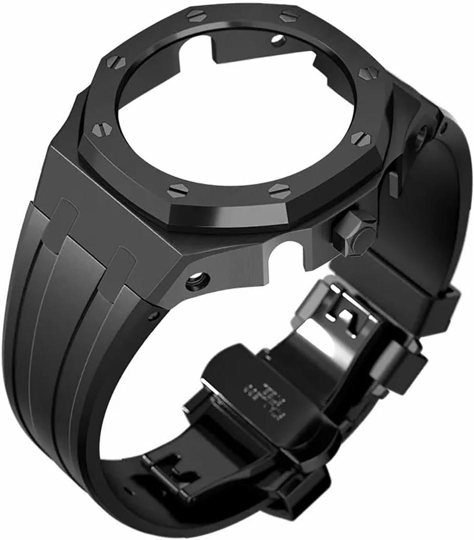 BMT GA2100 Case Band Mod Kit, Stainless Steel Case Bezel Crown Silicone Strap Replacement Accessories Compatible with Men's Watches G-Shock GA-2100/GA-2110/GA-B2100