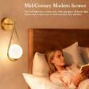 Mid-Century Modern Wall Sconces Set of 2, Gold Wall Sconce with Milky White Glass Globe Shade, Brushed Brass Globe Wall Light for Bathroom Bedroom Hallway