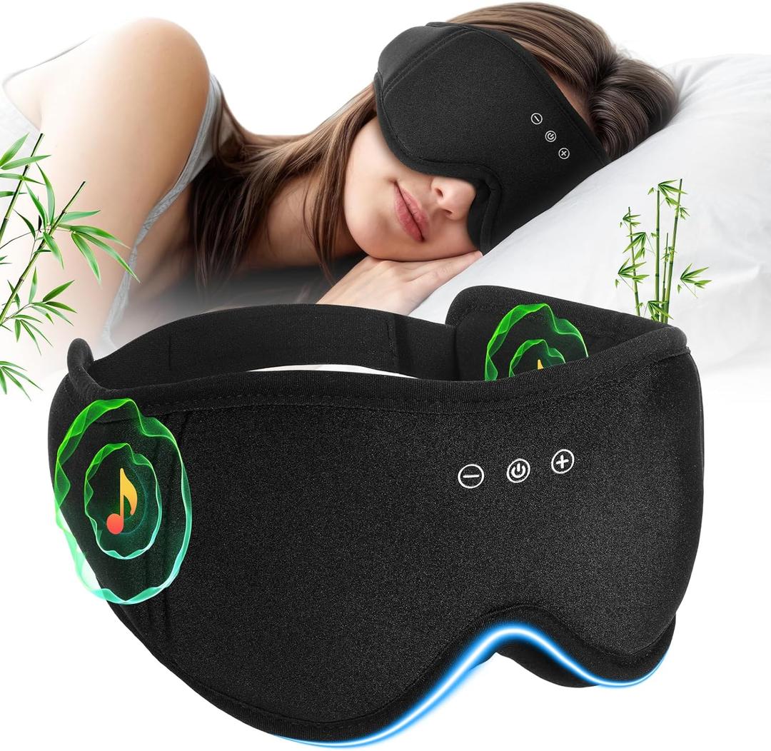 Sleep Mask Headphones with Bluetooth,3D Blackout Bamboo Cotton Eye Mask for Sleep,Sleeping Eye Mask with 5.4 Bluetooth Headphones Wireless for Side Sleepers,Travel Essential Gift for Women Men, Black