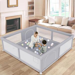 Large Baby Playpen 79x79 Inch, Playpens for Babies and Toddlers, Indoor & Outdoor Extra Large Kids Activity Center, Baby Play Yard with Zipper Gates. (79*79IN, Grey)