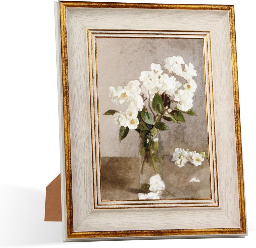 5x7 Picture Frame Retro White Gold Line Vintage Picture Frames Antique Photo Frame Wall Hang Desktop Decor Display Mothers Day Birthday Gifts for Mom Grandma Women