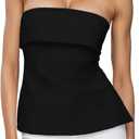 Strapless Tube Tops for Women Backless Going Out Bandeau Top Sexy Trendy Off Shoulder Side Split Summer Bustier Tops (Black), Mediu