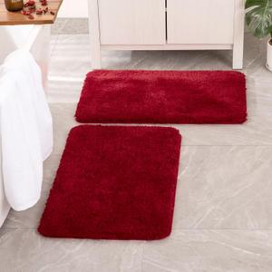 MIULEE Set of 2 Non Slip Shaggy Bathroom Rugs Extra Thick Soft Bath Mats Plush Microfiber Absorbent Water for Tub Shower Machine Washable (Red, 16x24 inches) (16''x24'')