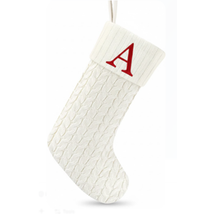 Paulmele 20 Inches Christmas Stockings with Initials, Knit Embroidered Letter White Christmas Stocking, Monogram Christmas Stocking for Famliy Holiday and Xmas Tree Fireplace (Letter-A)