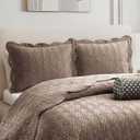 Ted Baker Quilt Set Queen – 3-Piece Beige Shell Quilt with Shams – Satin, Lightweight Bedspread